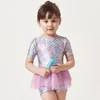 Stroje kąpielowe Julysand Girl Swimsuit Highend One Piece Swimsui Kids Urocza syrena siatkowa spódnica falbanki skóry garnitur dla dziewcząt maluch