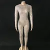 Rompers mesh se genom Sparkly bodysuit Rhinestone lång ärm jumpsuit kväll födelsedag firar kostymperspektiv outfit youdu t200