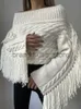 Женские свитера, утепленный белый свитер с открытыми плечами с кисточками, женский элегантный короткий шерстяной пуловер с разрезом на шее и длинным рукавом, 2023, зимние женские вязаные джемперы J231226