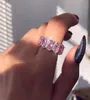 Sparkling Luxury Jewelry Party 925 Sterling Silver Full Oval Cut Pink Sapphire CZ Diamond Gemstones Eternity Women Wedding Band RI4865579