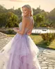 Lavender 2024 Prom Dresses Ruffles Skirt Appliqued Lace Party Gowns For Women Tulle A Line Evening Dress