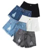 Shorts jeans soltos gordinhos mm de tamanho grande para o verão feminino e versões coreanas, cintura alta com furos para mostrar magreza, bordas de pele, pernas largas, calças quentes evasê