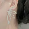 Boucles d'oreilles en strass brillant, grande feuille, fleur, pour femmes, dîner, fête de mariage, mode, bijoux de luxe, accessoires de déclaration