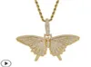 Animal Farterfly Pendant Necklace Charm 4mmtennis Chain Cuban Gold Silver Cubic Zircon Men039s Hip Hop Rock Jewelry8955929