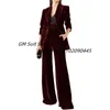 Kvinnors sammet 2 -stycke Kontor Lady Business Blazer Pants Double Breasted Bridal Wedding Tuxedos 231225