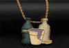 Hip Hop Iced Out Sprite Bottle Purple Cup Combo Colgante Collar Oro Plata Color Cubic Zircon Men039s Jewelry8633444