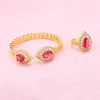 Bangle Water Drop Rhinestone Banglering Set Gold Plated Adjustable Size For Women Middle East Wedding Jewelry