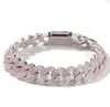 White Pink Cubic Zirconia Ice Out Two Tone Link Chain Armband kan öppna lås Kvinnor Män Bling CZ Rapper Jewelry5023525