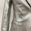 High Street Est Designer Stylish Runway Womens Fashion Lion Buttons Silver Leather Blazer Jacket 231225