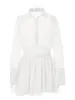 Robes décontractées Mode 2023 Automne Blanc Col V En Mousseline De Soie Chemise Tunique Robe Femmes Solide Lanterne Manches Partie Dame Mini A2749