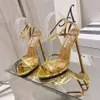 Aquazzura Metallic high-heeled sandals woman Serpentine Genuine Leather Leather Stiletto Heel dress shoes 10.5cm 8.5cm Ankle Fashion party Wedding Evening shoes