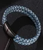 Double couche rétro bleu tressé Bracelet en cuir hommes bijoux mode en acier inoxydable fermoir magnétique bracelets mâle bracelet cadeau 4570181