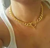 Summer Fashion High Quality 9mm Cuban Link Chain Toggle Clasp Gold Color Trendy European Women Choker Halsband Pendant Neckor3240297