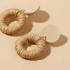 Dangle Earrings Bohemian Ladies Handmade Vine Rattan Straw Woven Drop For Women Boho Geometric Round Wooden Earring Jewelry Gift