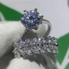 Choucong Impresionante joyería de lujo de alta calidad Anillos de pareja Plata de ley 925 Corte marquesa Topacio blanco CZ Alianza de boda con diamantes Ri238p