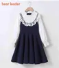 ベアリーダースクール新しい女の子の服のドレスベビーカジュアルドレスキッズパッチワークフォールカジット服の子供長袖ドレスブルーホワイトAA2441565