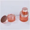 Pot cosmétique en gros verre rose crème pour le visage pot pot vide bouteille épaisse récipient rechargeable cosmétique avec couvercle en or rose et Dhgarden Dhjry