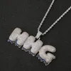 Nombre personalizado, letras inferiores azules, colgantes, collares, joyería de circón Hip Hop con cadena de cuerda dorada y plateada de 24 pulgadas 252x