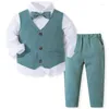 Clothing Sets 4Piece Spring Fall Kids Clothes Boys Korean Fashion Gentleman Plaid Long Sleeve Tops Pants Children Boutique BC807