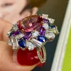 Anelli a grappolo RUZZALLATI Matrimonio colorato di lusso con zirconi cubici per le donne Gioielli vintage da cocktail color argento