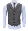 Herenvesten Tweed Heren Zakelijk Vest Boutique Wol Plaid Slim Fit Visgraat Grijs Katoenen Pakvest voor Bruiloft Bruidsjonkers