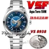 2022 VSF Aqua Terra 150M GMT WorldTimer 8938自動メンズウォッチ220 12 43 20 03 001 43mmブルーダイヤルSSステンレス鋼ブレスレット189U