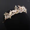 Hoofddeksels Handgemaakte Bruid Haaraccessoires Gouden Bruidsbloem Kroon Bruiloft Hoofdsieraden Meisje Tiara's Kristallen Hoofdtooi Voor Vriendin