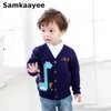 Pullover 39y Kids Cardigan Baby Sweater Spring Autumn Boys Girls Knitted Clothing Children VNeck Top Cartoon Clothes Dinosaur Knitwear Y1