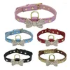 Hundhalsar söta pu läder valp krage bling rhinestone bowknot chihuahua för små medium större XS-L-tillbehör