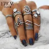 Cluster Rings 17KM Vintage Silver Color Knuckle Carving Antique Hollow Flower Leaves Crystal Party Jewelry For Women 8 PCS Lot316G