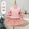 Sonbahar Kış Kızları Örme Dış Giyim Çocukları Sevimli Sweaters Yuvarlak Boyun Külot Kıyafet Çocuk Moda Giyim Sıcak Kız Kostüm 231226