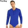 Swimwear TiaoBug Men Adults OnePiece Surfing Swimming Jumpsuit Soft Solid Color Long Sleeves Press Crotch Hoodie Bodysuit Romper Pajamas