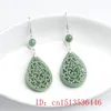 Kolczyki Dangle 925 Silver Natural Myanmar Emerald Green Jade Hollow Out Phoenix DIY Jewellery ręcznie rzeźbiona kobieta