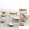 Cream Jar Wholesale Frosted Glass Cream Jars Natural Bamboo Lids Empty Refillable Cosmetic Container Bottles Sample 5G 15G 3 Dhgarden Dhfgm