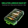 14pcs Luminous Horizontal Squid Jig Wood Shrimp Hook Artificial Bait Octopus Cuttlefish Saltwater Hard Tackle 231225