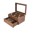 Caixas de relógio 12 slots organizador para homens madeira nogueira caixa de jóias óculos caso brincos anel pingente armazenamento exibição caixão
