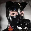 Maschera con cappuccio fetish per orecchie di gatto in lattice nero sexy Gummi con cerniera posteriore personalizzata Y0804293U