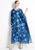 Fashion Loose Printing Dress Women V-Neck Batwing Sleeve Long Robes Casual Vestido Feminino Summer Elegant Boho Dresses