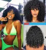 Korta kinky curly bob spets främre mänskliga hår peruk för kvinnor glueless 13x4 syntetiska frontala stängning peruker med bangs2281355
