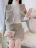 Vestidos de trabalho Tassel Two Piece Define Womens Outifits Único Breasted Manga Longa Jaquetas Cintura Alta A-Line Saias 2023 Outono Inverno Elegante