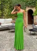 Bazaleas Store Traf robes pour femmes vert coupe ajustée robe trapèze robe tricotée sans bretelles robe officielle 231226