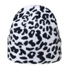 Berets Trendy Cow Leopard Print Knitted Hat Thick Casual Fall Winter All-match