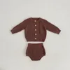 Set di abbigliamento 3666C Baby Set maglione lavorato a maglia vestito 2023 autunno filato di cotone Pit Net ragazzo due pezzi cardigan cappotto pantaloni di pane