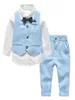 Spring Autumn Baby Boy Gentleman Suit White Shirt with Bow TieStriped VestTrousers 3Pcs Formal Kids Clothes Set7100941