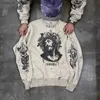 Men's Hoodies Sweatshirts Saint Michael Portrait hand-painted graffiti retro hole street rock vintage loose hoodie casual fashion fleece sweater Q231226