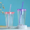 16 oz Akrilik LED Işık Yanıp Sönen Tumbler Kapak ve Pipetler Kar Globe Tumbler Çift Duvar Temiz Plastik Tumbler