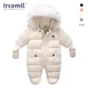 Ircomll Thick Warm Infant Baby Jumpsuit Hooded Inside Fleece Boy Girl Winter Autumn Overalls Children Outerwear Kids Snowsuit 231226
