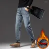 Jeans pour hommes hiver hommes polaire chaud style classique affaires décontracté coupe régulière épaissir pantalons extensibles pantalons de marque masculine