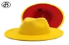 FS 2020 nouveau jaune rouge Patchwork laine feutre Jazz Fedora chapeaux hommes femmes à large bord Panama Cowboy Trilby chapeau fête élégante casquette C11236437126