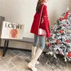 女性のセーター韓国のファッションレッド女性クリスマスセーター面白いかわいい木スノーフフレーク長袖スプレッチプルオーバージャンパートップス